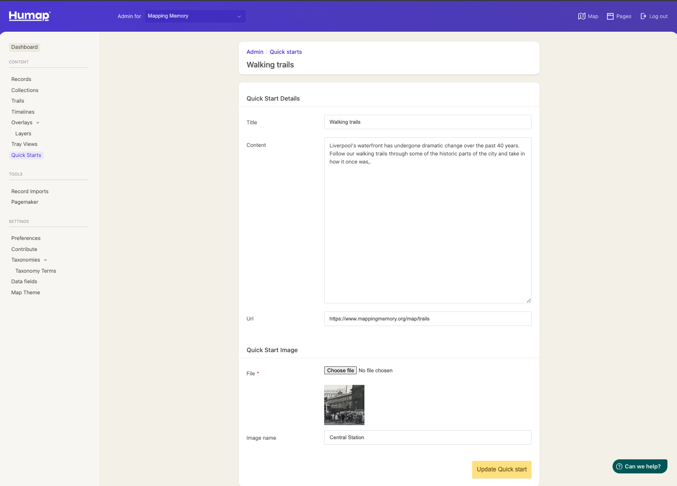A screenshot demonstrating how to create Quick Starts